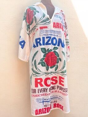 Vintage Sack Rose Print Cotton Dress NWOT